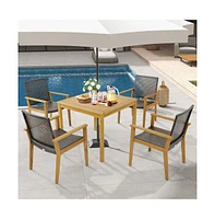 Sugift Set of 4 Outdoor Rattan Chair with Sturdy Acacia Wood Frame-Set of 4