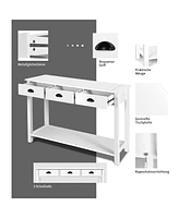 Sugift Wooden Console Table with 3 Drawers and 2-Tier Shelves
