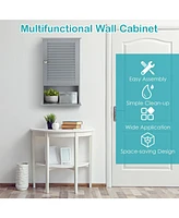 Sugift Bathroom Wall Mount Storage Cabinet Single Door with Height Adjustable Shelf-Gray