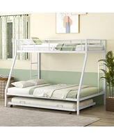 Sugift Twin Over Full Bunk Bed Frame with Trundle for Guest Room-White