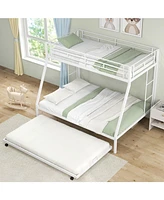 Sugift Twin Over Full Bunk Bed Frame with Trundle for Guest Room-White