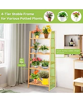 Sugift 4-Tier Bamboo Plant Rack with Guardrails Stable and Space-Saving-Natural