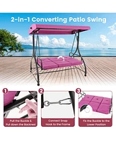 Sugift 3 Seat Outdoor Porch Swing with Adjustable Canopy-Wine