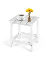 Sugift 15 Inch Patio Square Wooden Slat End Side Coffee Table for Garden-White