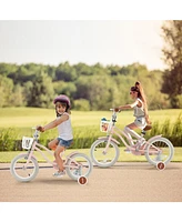 Sugift 14 Inch Kid's Bike with Removable Training Wheels and Basket-Pink