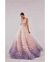 Milla Women's Charming Ball Gown With The Frill-Layered Ombre Maxi Skirt