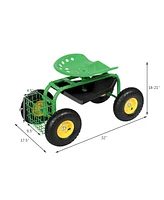 Sugift Green Garden Cart Rolling Work Seat With Heavy Duty Tool Tray Gardening Planting-Green
