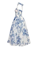 Milla Women's Charming Blue Hydrangea-Patterned Organza Midi Dress, Garden Of Eden