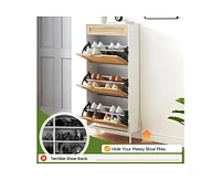 gaomon Shoe Cabinet, Rattan Shoe Cabinet with 3 Flip Drawers, Hidden Shoe Organizer for Entryway or Hallway with Metal Legs, Narrow Shoe Rack Cabinet