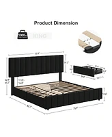 gaomon Bed Frame With 4 Storage Drawers And Adjustable Headboard, Linen Upholstered Platform Bed Frame With Wooden Slats Support