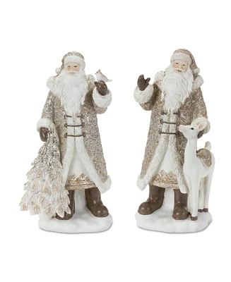 Slickblue Santa Figurine With Deer And Pine Tree Accents (Set of 2)