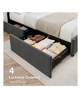 gaomon Bed Frame With Storage Drawers And Headboard, Upholstered Platform Bed Frame With Wooden Slats Support, No Box Spring Needed, Dark Grey