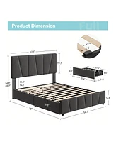 gaomon Bed Frame With Storage Drawers And Headboard, Upholstered Platform Bed Frame With Wooden Slats Support, No Box Spring Needed, Dark Grey