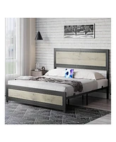 gaomon Full/Queen/King Size Bed Frame With Headboard, Industrial Platform Bed Frame With Charging Station, No Box Spring Required, Easy To Assemble