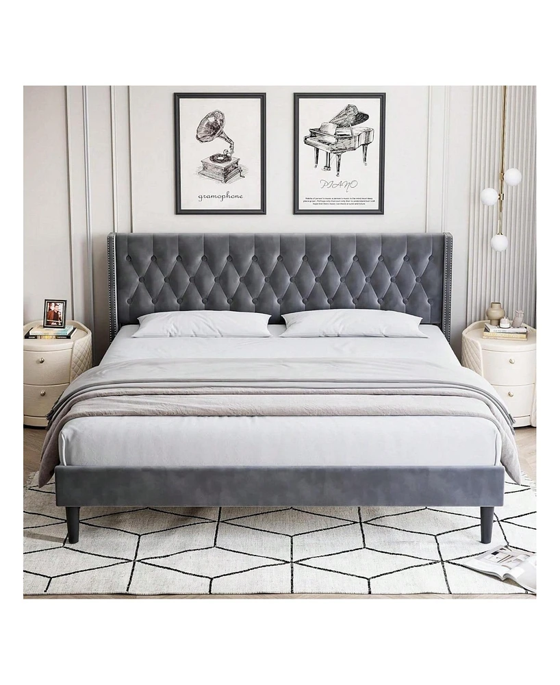 gaomon Full/Queen/King Size Bed Frame With Headboard, Modern King Bed Frame, Deep Button Tufted Headboard With Wingback