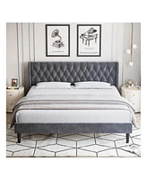 gaomon Full/Queen/King Size Bed Frame With Headboard, Modern King Bed Frame, Deep Button Tufted Headboard With Wingback