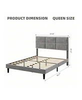 gaomon Full/Queen/King Bed Frame Upholstered Platform, Bed Frame With Square Velvet Headboard, Wooden Slats Support