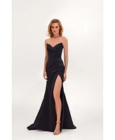 Milla Women's Black Strapless Evening Gown With Thigh Slit