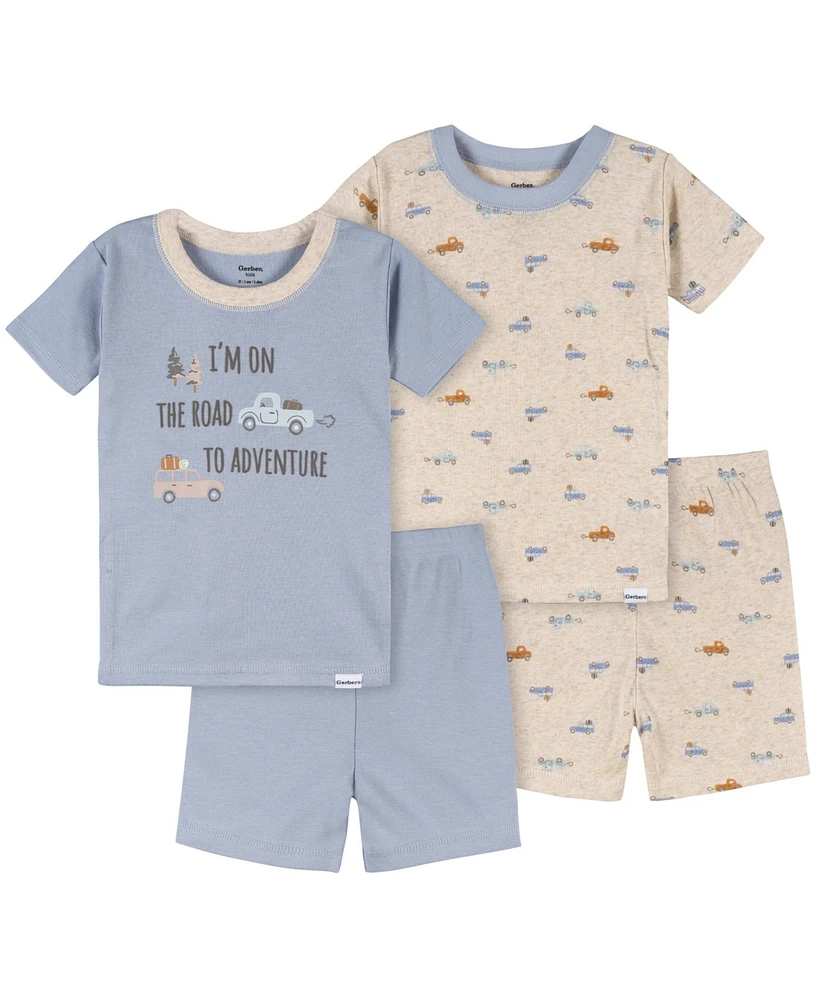 Gerber Toddler Boys Top and Shorts Pajama Sets, 4-Piece, Music