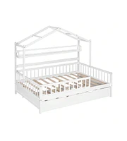 gaomon Full Size House Bed With Twin Size Trundle Wooden Full Size Platform Bed Frame With Storage Shelves For Kids Teens Girls Boys