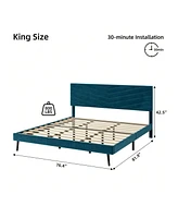 gaomon Full/Queen/King Upholstered Bed Frame, Velvet Frame Queen With Adjustable Headboard, Platform And Noise