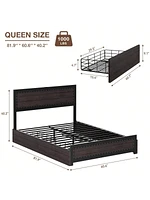 gaomon Full/Queen/King Bed Frame With Headboard,Industrial Platform 4 Storage Drawers And Charge Station,Strong Metal Slats Suppor