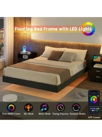 gaomon Floating Bed Frame With Led Lights, Modern Bed Frame, Upholstered Platform Bed Frame, No Box Spring Required, Easy To Assemble