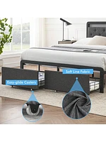 gaomon Bed Frame With 2 Storage Drawers, Bed Frame With Led Lights Headboard, Upholstered Platform Bed No Box Spring Needed, Easy Assembly