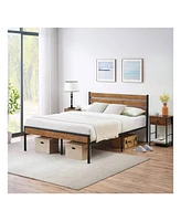 gaomon Full/Queen Bed Frame, Bed Frame With Wooeden Headboard And Footboard, Platform Bed Frame With Underbed Storage Space, Rustic Country Style