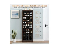 gaomon Shoe Storage Cabinet, Freestanding Tall Closet Shoe Organizer with Cubbies for 33 Pairs, Wooden Shoe Rack for Closet, Entryway, Living Room