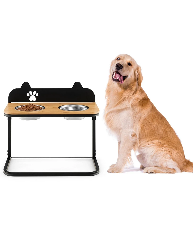 Gouun Dog Bowl Stand with 2 Stainless Steel Food Water Bowls