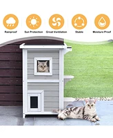 Gouun 2-Story Wooden Cat House with Escape Door Rainproof