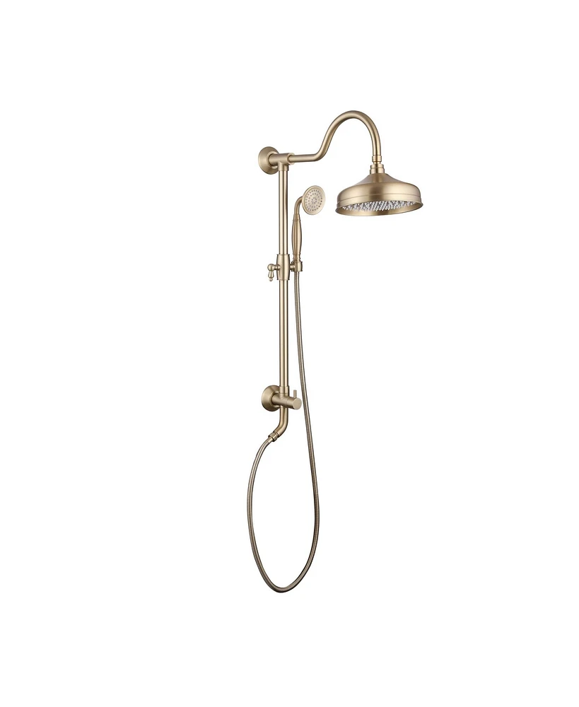 Mondawe Brushed Gold Shower Faucet with 2-Function 8 Inch Rainfall Shower Head