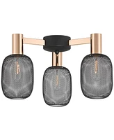 Possini Euro Design Coburn 16 3/4" Modern Industrial Semi Flush-Mount Ceiling Light Fixture Kitchen Foyer Hallway 3-Light Black Rose Gold Finish Mesh