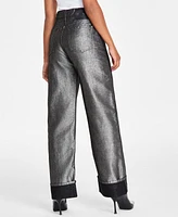 Hugo Women's Metallic Denim Cuffed Straight-Leg Jeans