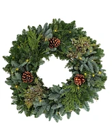 International Christmas Innovation Traditional Noble Fir Fresh Wreath with Warm Lights, 28"