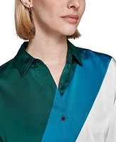 Karl Lagerfeld Paris Women's Colorblocked Satin Button-Front Top