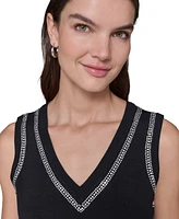 Karl Lagerfeld Paris Women's Embellished V-Neck Sleeveless Sweater