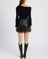 En Saison Genette Long Sleeve Sweater Bodysuit Jett Faux Leather Skort