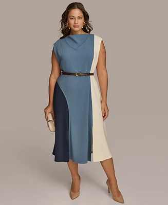 Donna Karan New York Plus Colorblocked Belted Dress