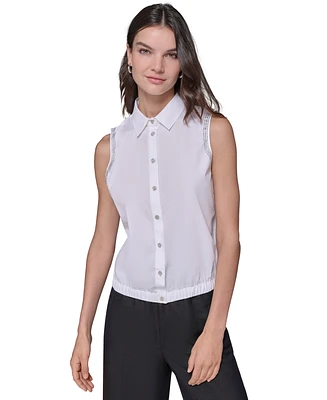 Karl Lagerfeld Paris Women's Embellished Sleeveless Button-Front Top