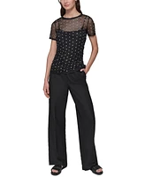 Karl Lagerfeld Paris Women's Embellished Mesh Crewneck Top