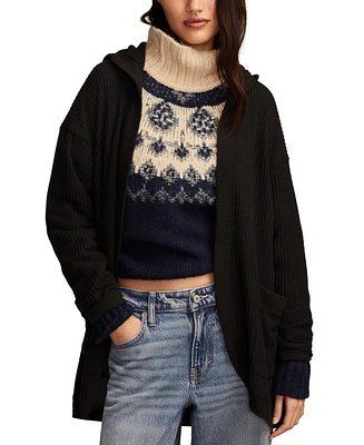 Lucky Brand Women's Waffle Knit Hooded Cardigan