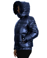 Galaxy By Harvic Women's Full Zip Heavyweight Bubble Jacket with Detachable Faux Fur Hood