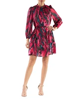 julia jordan Women's Printed Ruffle-Collar Tie-Waist Dress