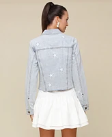 Avec Les Filles Women's Cotton Star Embroidered Trucker Jacket