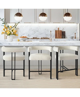 Maison Boucle Set of 3 Modern Velvet Counter Stools,Armrest Bar Stools for Kitchen with Legs Design-Maison