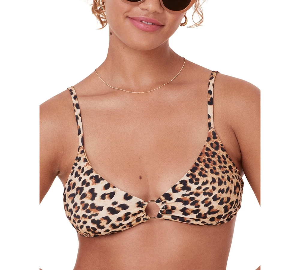 Women's Bonita Leopard-Print V-Neck O-Ring Bikini Top