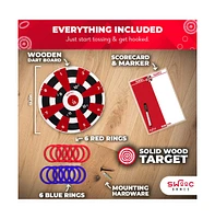 Swooc Hook Darts Ring Toss Game Wood Board & Soft Rings 20+ Games Included For Kids & Adults Dart Board Wall Mount Games