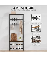 gaomon Hall Tree With Shoe Storage Bench, 4-In-1, Steel Frame With 10 Hooks for Entryway, Freestanding Coat Rack Stand